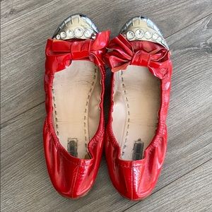 Miu Miu Patent Leather and Crystal Bow Flats